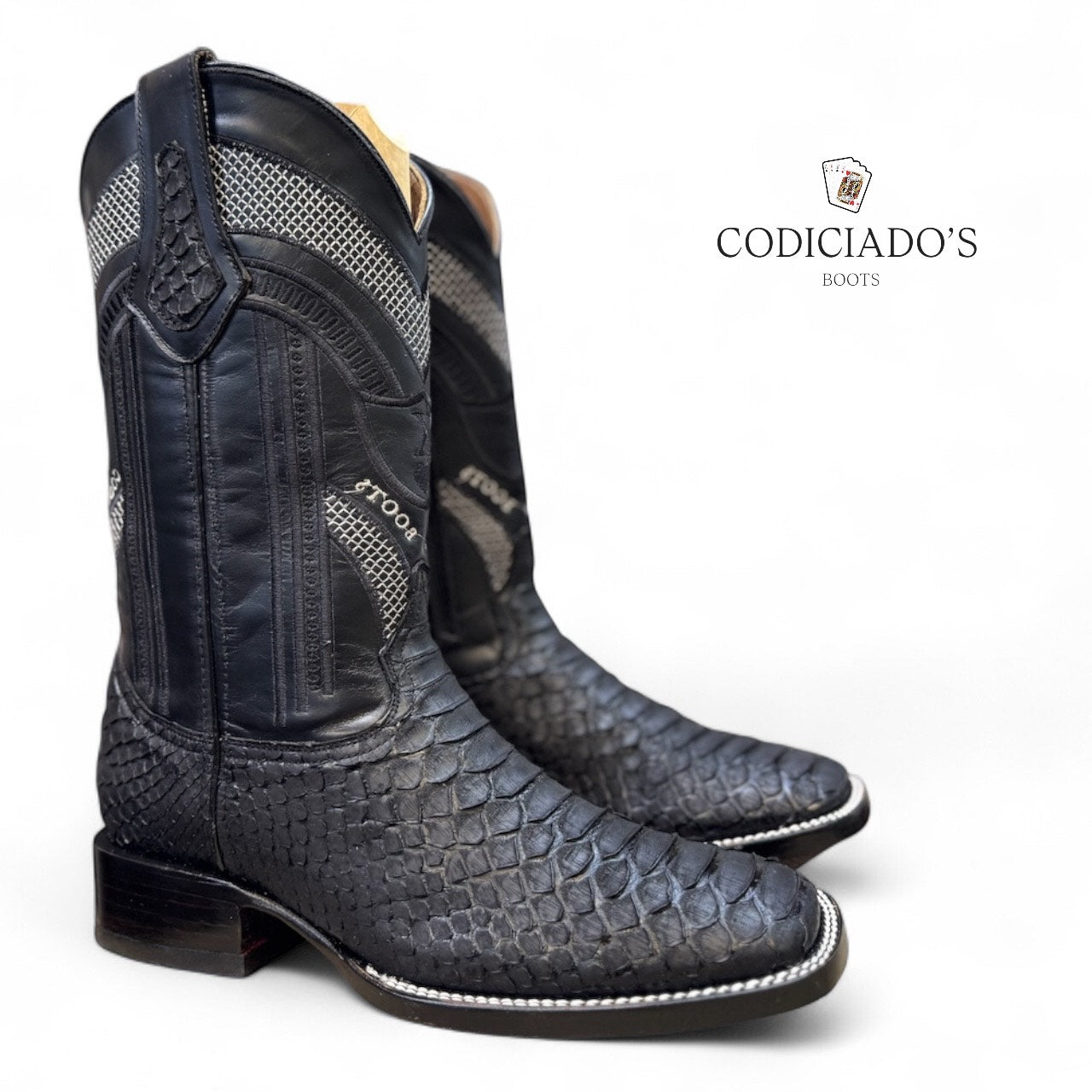 botas 27 bulldog piel de vibora pyton nobuck negro