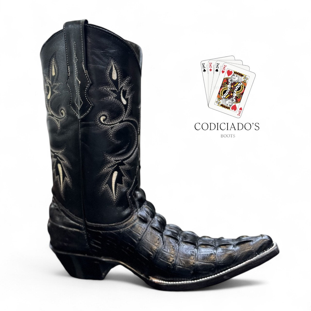 botas 09 oval  piel grabado exotico cocodrilo back negro