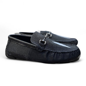 Mocasines santino piel de mantarraya total black diamante macho