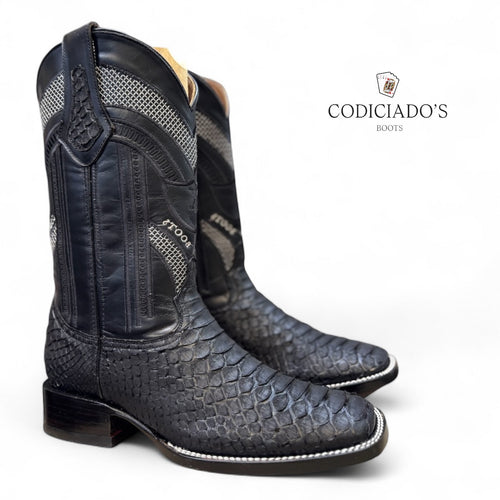 botas 27 bulldog piel de vibora pyton nobuck negro